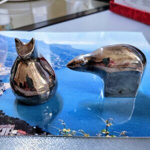 😺🐻 Dansk Japan Silver-plated Polar BEAR + CAT Figurines Paperweight Vintage
